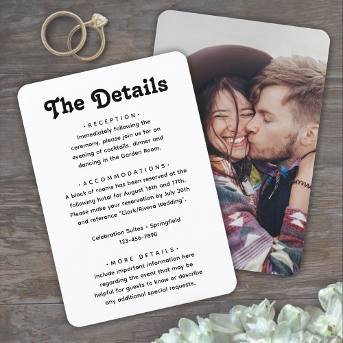Wedding Details â Photo  Simple Retro Typography Enclosure Card
