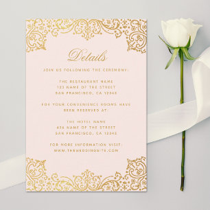 Wedding Details Pink Gold Antique Elegant Vintage Enclosure Card