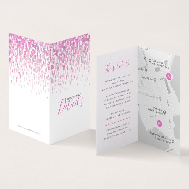 Wedding details pink purple gray schedule map (Inside and Outside)