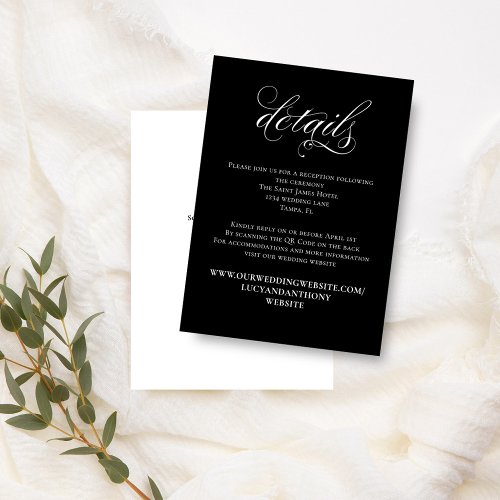 Wedding Details QR Code Black and White Script Enclosure Card