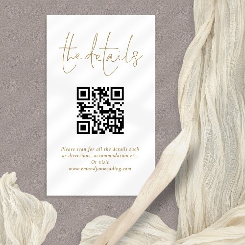 Wedding Details QR Code Gold Script Enclosure Card