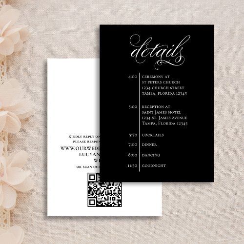 Wedding Details QR Code Simple Black and White Enclosure Card