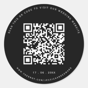Wedding Details Qr Code Simple Black Minimal Chic Classic Round Sticker