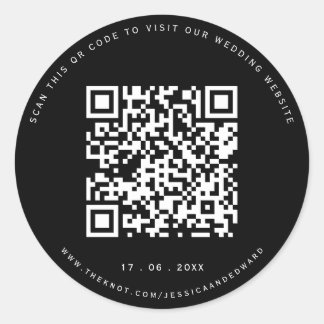 Wedding Details Qr Code Simple Black Minimal Chic Classic Round Sticker