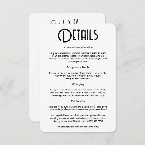 Wedding Details Qr Code Simple Black Minimal Chic Enclosure Card