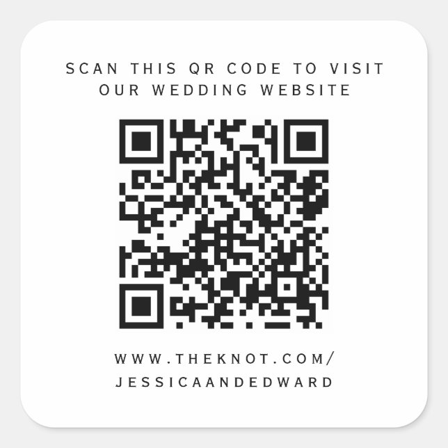 Wedding Details Qr Code Simple Black Minimal Chic Square Sticker (Front)