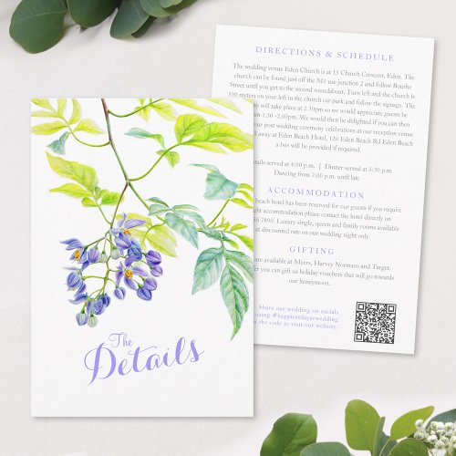 Wedding details QR wedding purple potato vine Enclosure Card