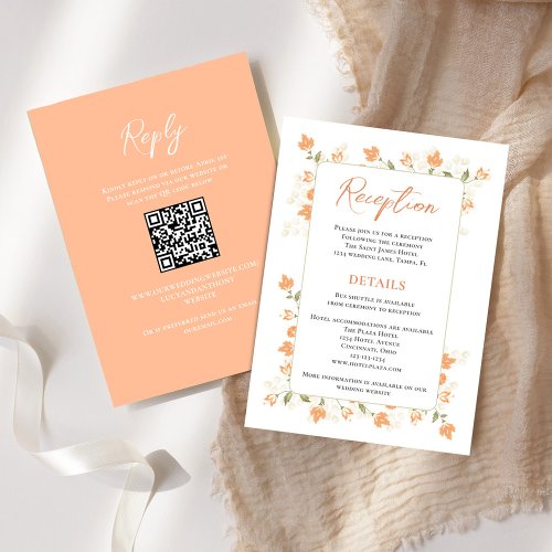 Wedding Details Reception QR Code RSVP Peach  Enclosure Card