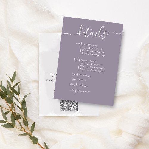 Wedding Details RSVP QR Code Lilac Lavender Enclosure Card