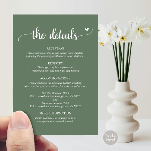 Wedding Details Rustic Script  Enclosure Card