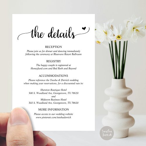 Wedding Details Rustic Script  Enclosure Card