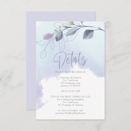 Wedding  Details Rustic Watercolor SkyBlue Lilac Invitation