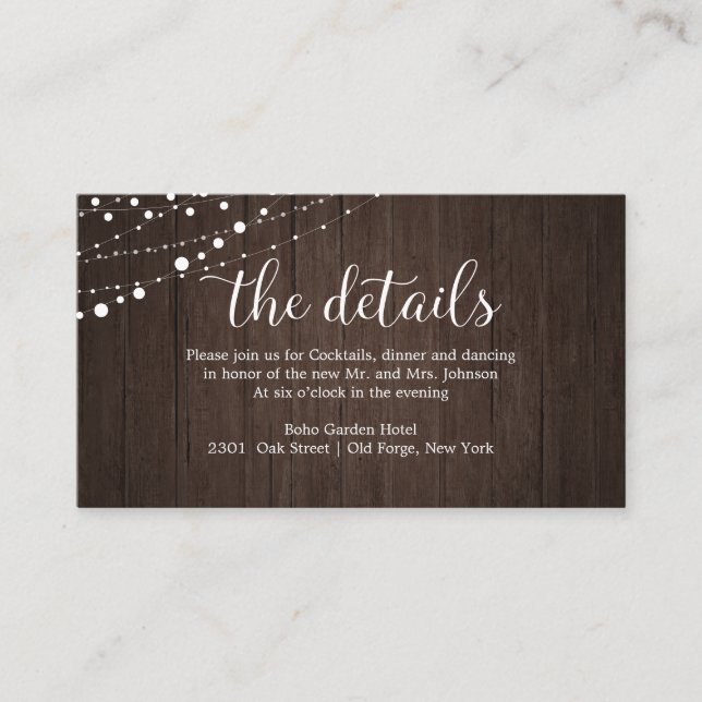 Wedding Details Rustic Wood Wedding Enclosure Card (Front)