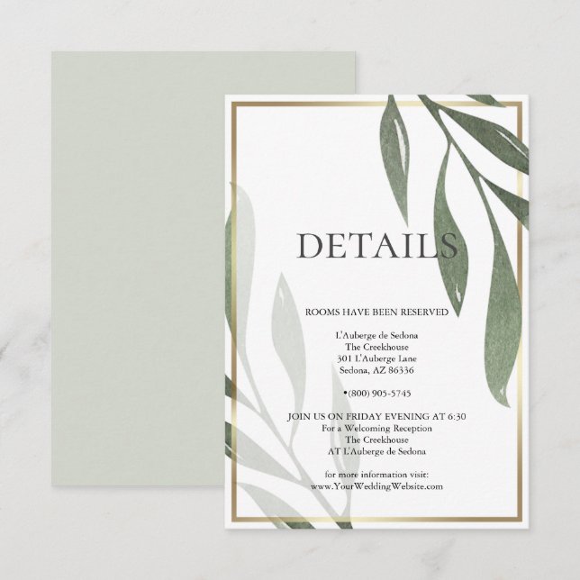 WEDDING DETAILS | Sage Green Olive Foliage Invitation (Front/Back)
