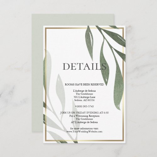 WEDDING DETAILS  Sage Green Olive Foliage Invitation