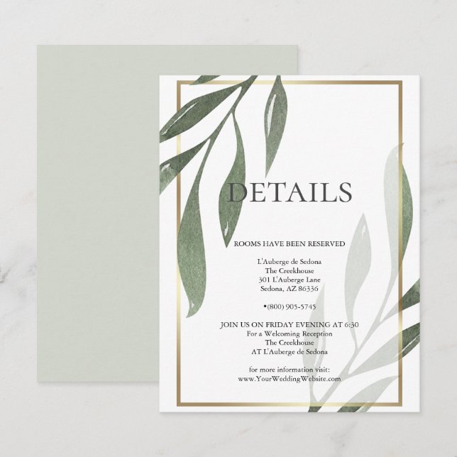 WEDDING DETAILS | Sage Green Olive Foliage Invitation (Front/Back)