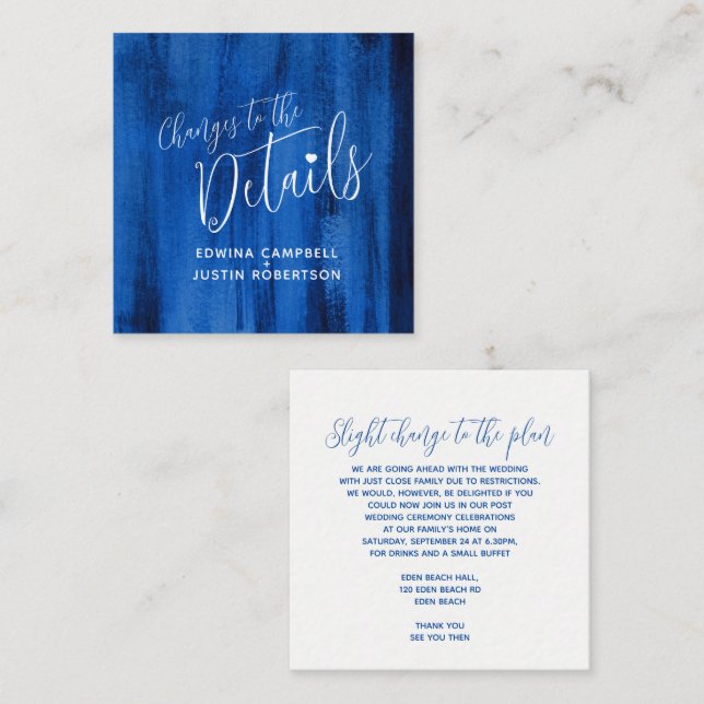 Wedding details sapphire blue art changes card (Front/Back)