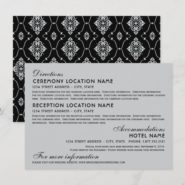 Wedding Details Silver Art Deco Pattern Enclosure Card (Front/Back)