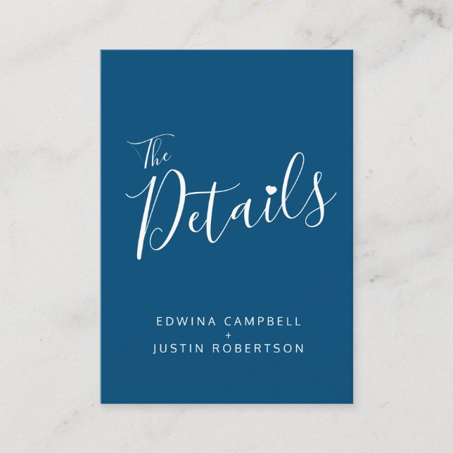 Wedding details simple blue white enclosure card (Front)