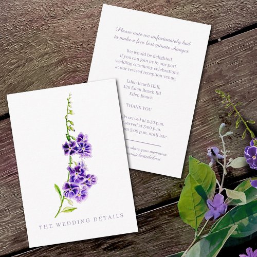 Wedding details simple purple flowers enclosure card