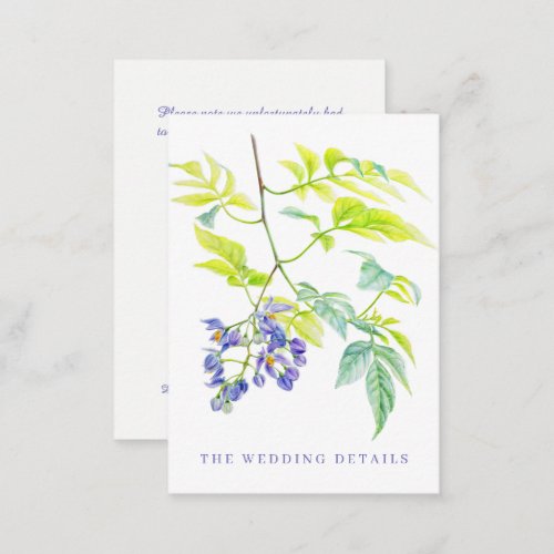 Wedding details simple purple flowers watercolor enclosure card