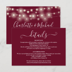 Wedding Details Spring Lights Script Burgundy Enclosure Card