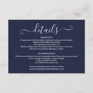 Wedding Details Spring Lights Script Navy Blue Enclosure Card