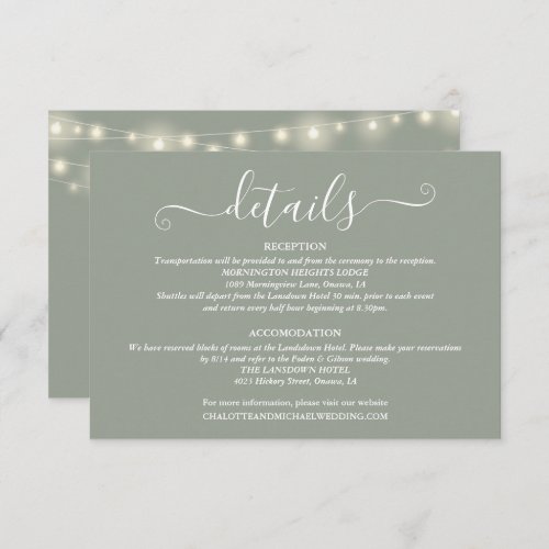 Wedding Details Spring Lights Script Sage Green Enclosure Card