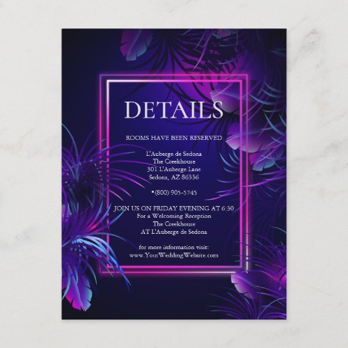 WEDDING DETAILS  Stunning Purple Neon Foliage Enc Enclosure Card