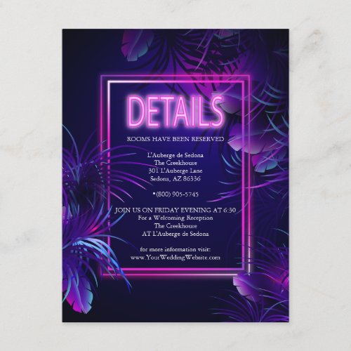 WEDDING DETAILS  Stunning Purple Neon Foliage Enclosure Card