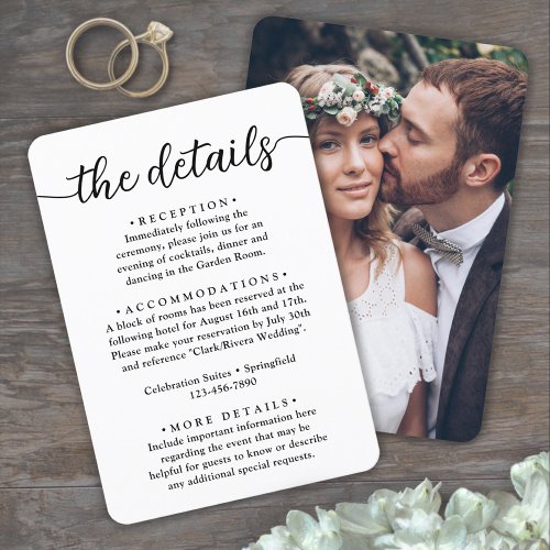 Wedding Details â Stylish Simple Script and Photo Enclosure Card
