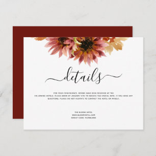 Wedding Details Sunflower Burgundy Country Invitation