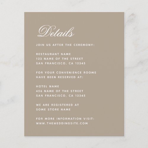 Wedding Details Taupe Simple Budget Enclosure Card