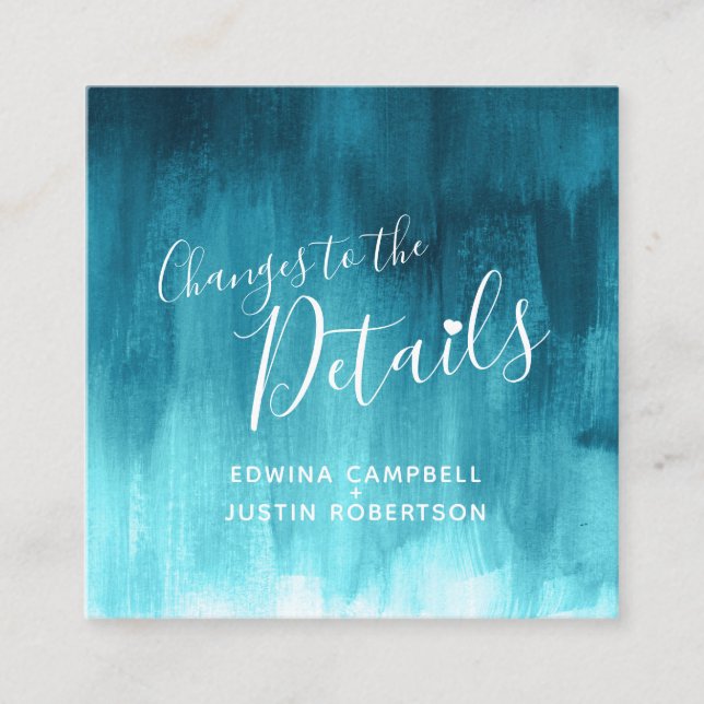 Wedding details teal blue green art changes card (Front)