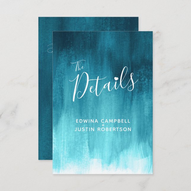Wedding details teal blue green art enclosure card (Front/Back)