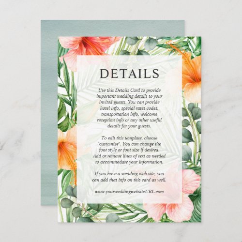 Wedding Details Tropical Watercolor Floral Invitation