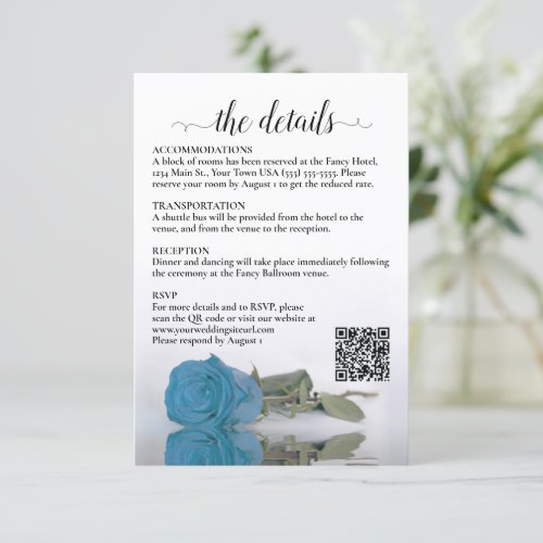 Wedding Details Turquoise Blue Rose QR Code Encl Enclosure Card