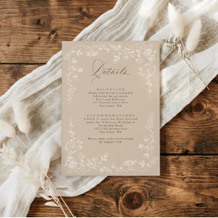 Wedding Details Vintage Beige Tan French Floral Enclosure Card
