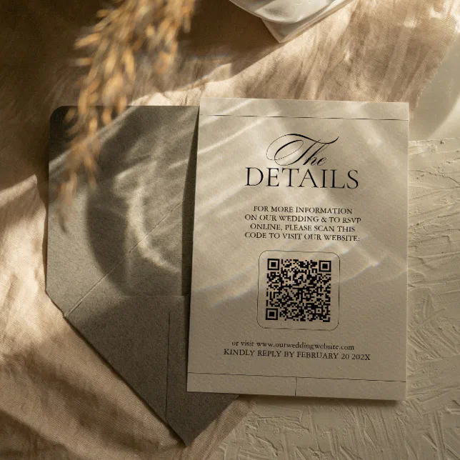 Wedding Details Vintage Label QR-Code & Website Enclosure Card
