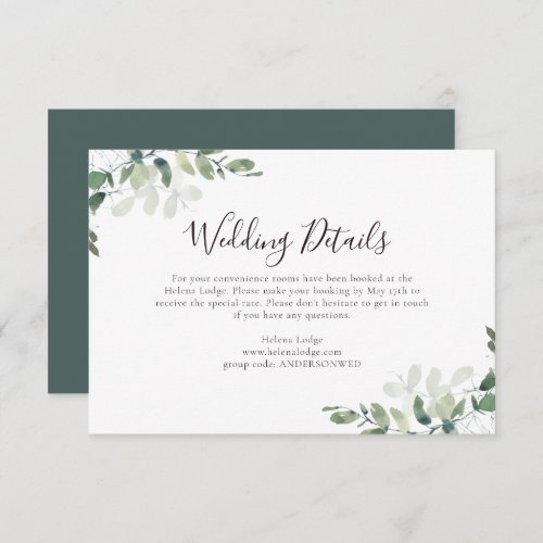 Wedding Details Watercolor Eucalyptus Enclosure Card