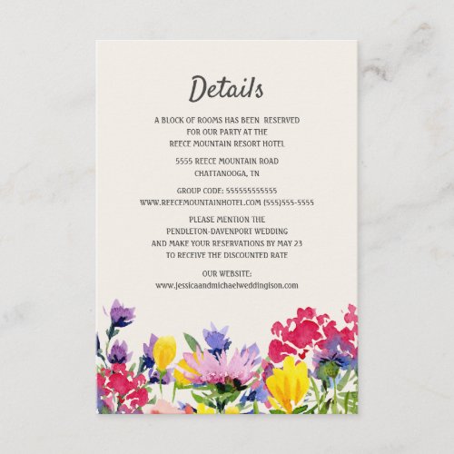 Wedding Details Watercolor Wildflowers Boho Floral Enclosure Card