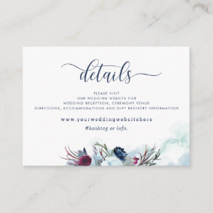 Wedding Details / Website Berry and Blue Floral Enclosure Card