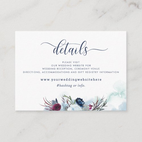 Wedding Details  Website Berry and Blue Floral Enclosure Card