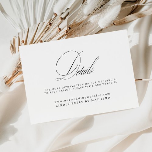 Wedding Details Website Elegant Calligraphy Enclosure Card