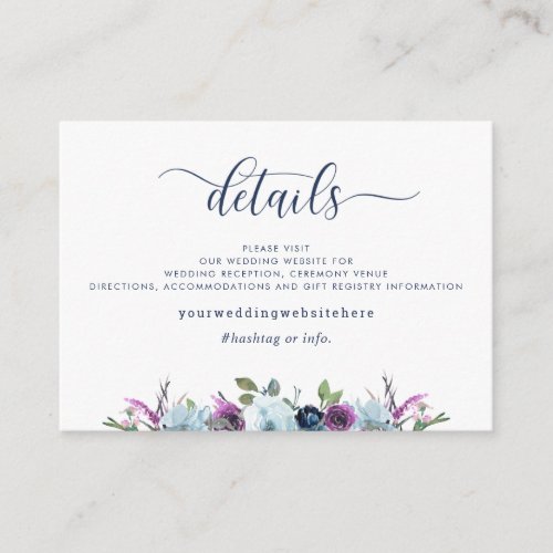 Wedding Details  Website Purple and Blue Floral Enclosure Card