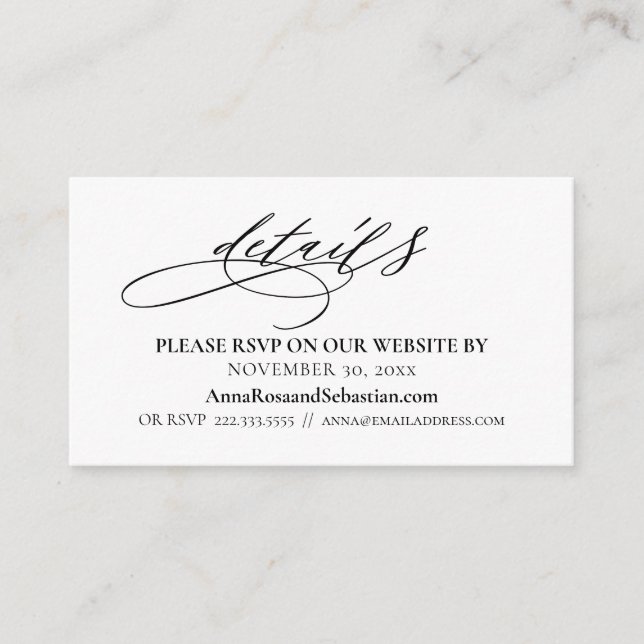 *~* Wedding Details Website RSVP Simple Enclosure (Front)