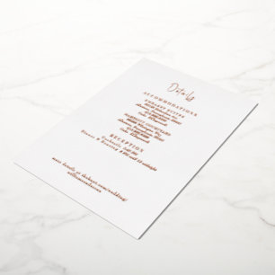 Wedding Details White Background Rose Gold Foil Invitation