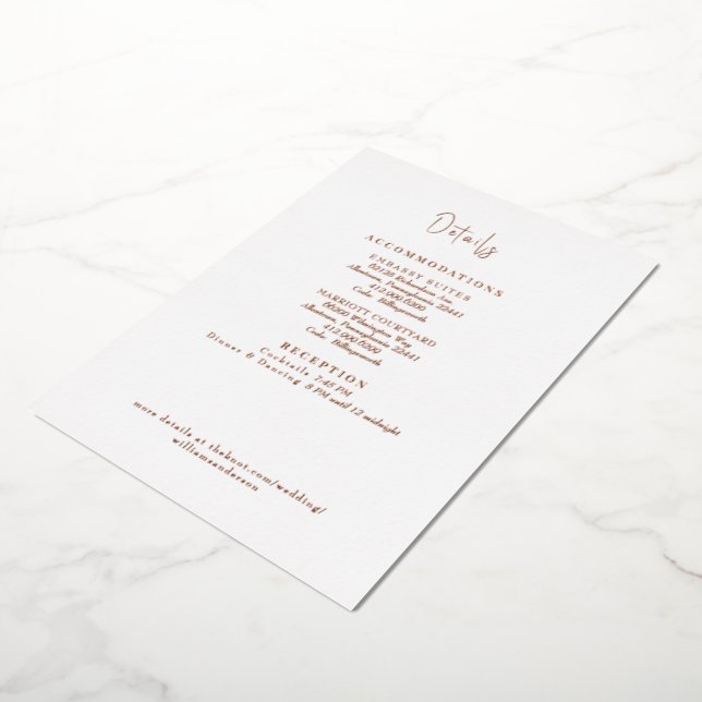 Wedding Details White Background Rose Gold Foil Invitation (Rotated)