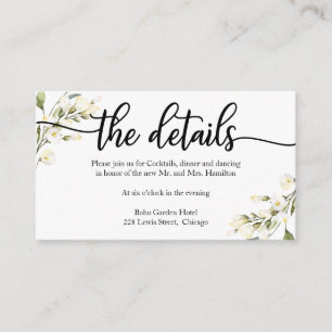 Wedding Details White Cream Floral Enclosure Card