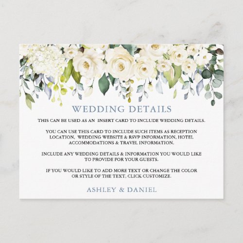 Wedding Details White Floral Dusty Blue Card